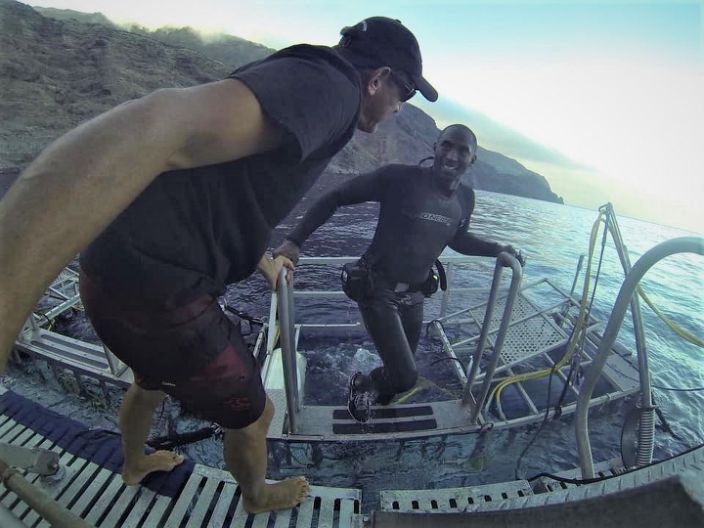 Kobe Bryant going on a shark dive in 2013. Kobe Bryant going on a shark dive in 2013.
